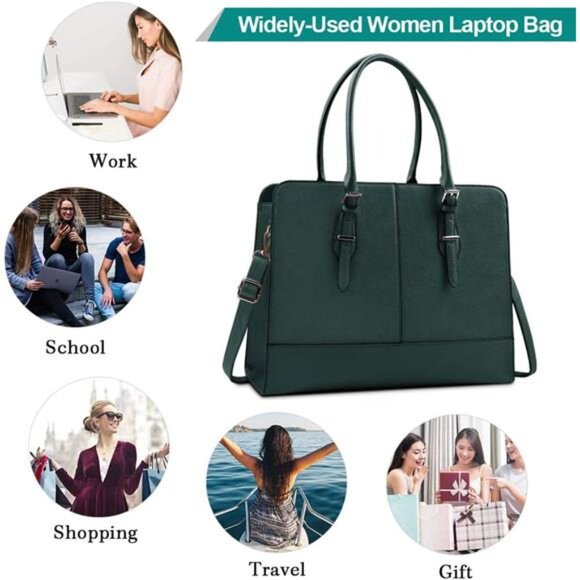 Laptop Bag for Women Leather Work Tote 15.6 Inch Laptop for Computer Bag - Picture 6 of 8